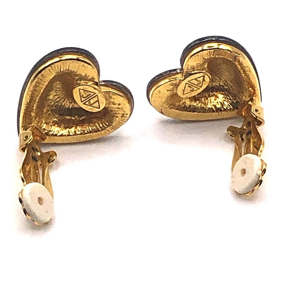 Vintage Judith Jack Gold Tone Marcasite Halo Puffy Heart Clip-On 1" Earrings - Picture 11 of 15